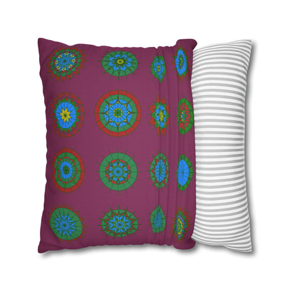 Christmas pillowcase for bed - Spun Polyester Square Pillowcase Mandala Art - Original Fine Art - Hand - drawn, Dark Raspberry - Blululi