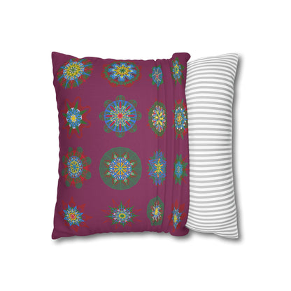 Christmas pillowcase for bed - Spun Polyester Square Pillowcase Mandala Art - Original Fine Art - Hand - drawn, Dark Raspberry - Blululi