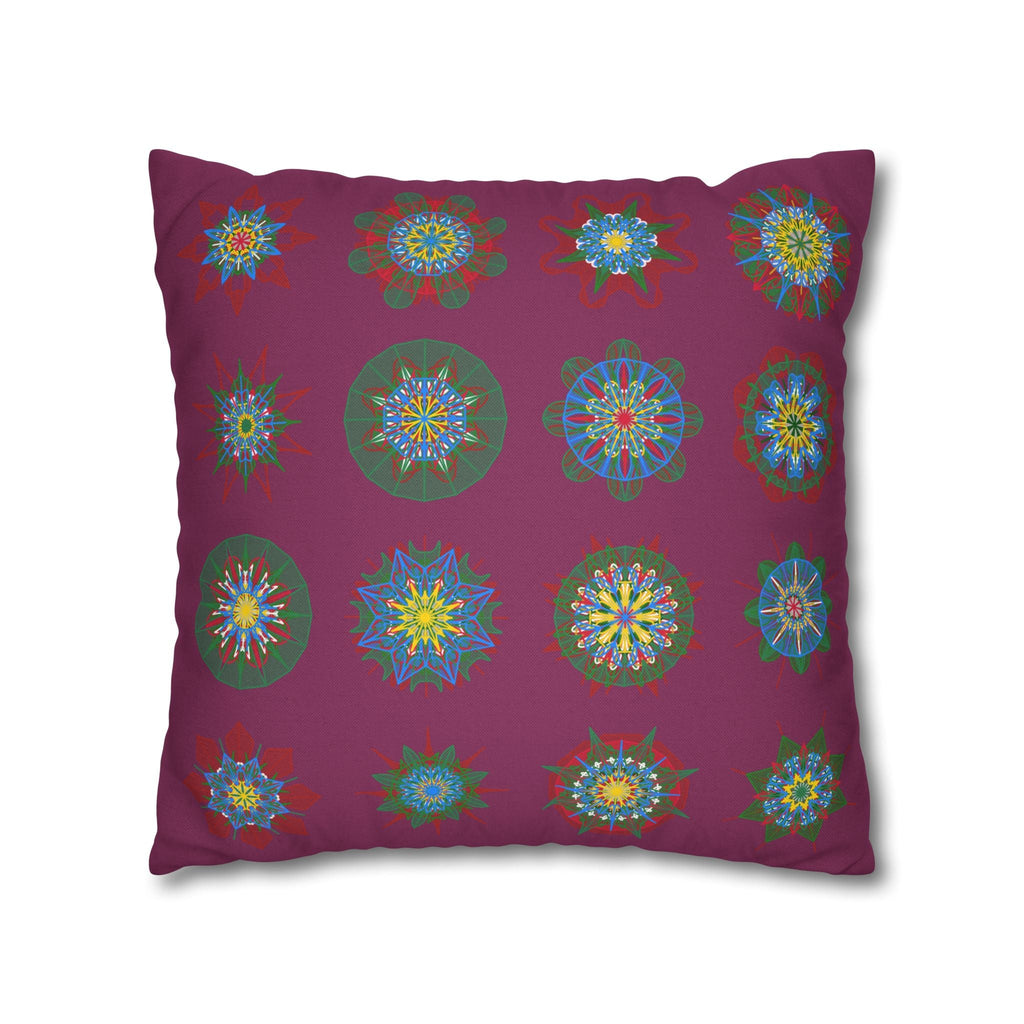 Christmas pillowcase for bed - Spun Polyester Square Pillowcase Mandala Art - Original Fine Art - Hand - drawn, Dark Raspberry - Blululi