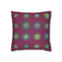 Christmas pillowcase for bed - Spun Polyester Square Pillowcase Mandala Art - Original Fine Art - Hand - drawn, Dark Raspberry - Blululi