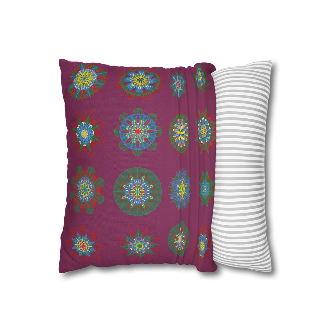 Christmas pillowcase for bed - Spun Polyester Square Pillowcase Mandala Art - Original Fine Art - Hand - drawn, Dark Raspberry - Blululi