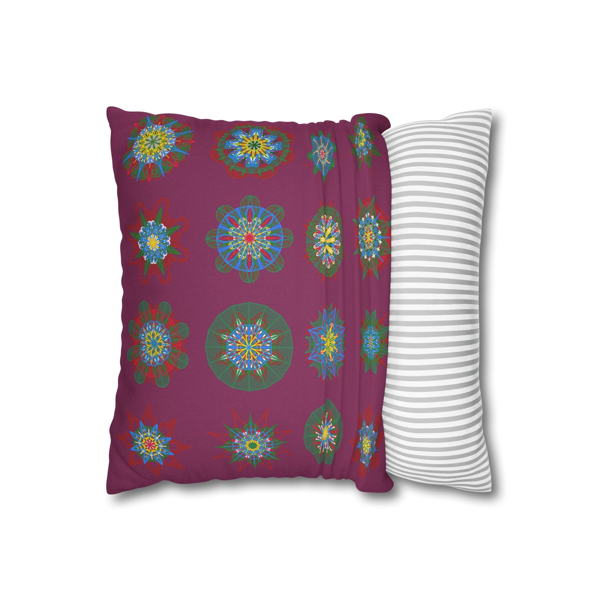 Christmas pillowcase for bed - Spun Polyester Square Pillowcase Mandala Art - Original Fine Art - Hand - drawn, Dark Raspberry - Blululi