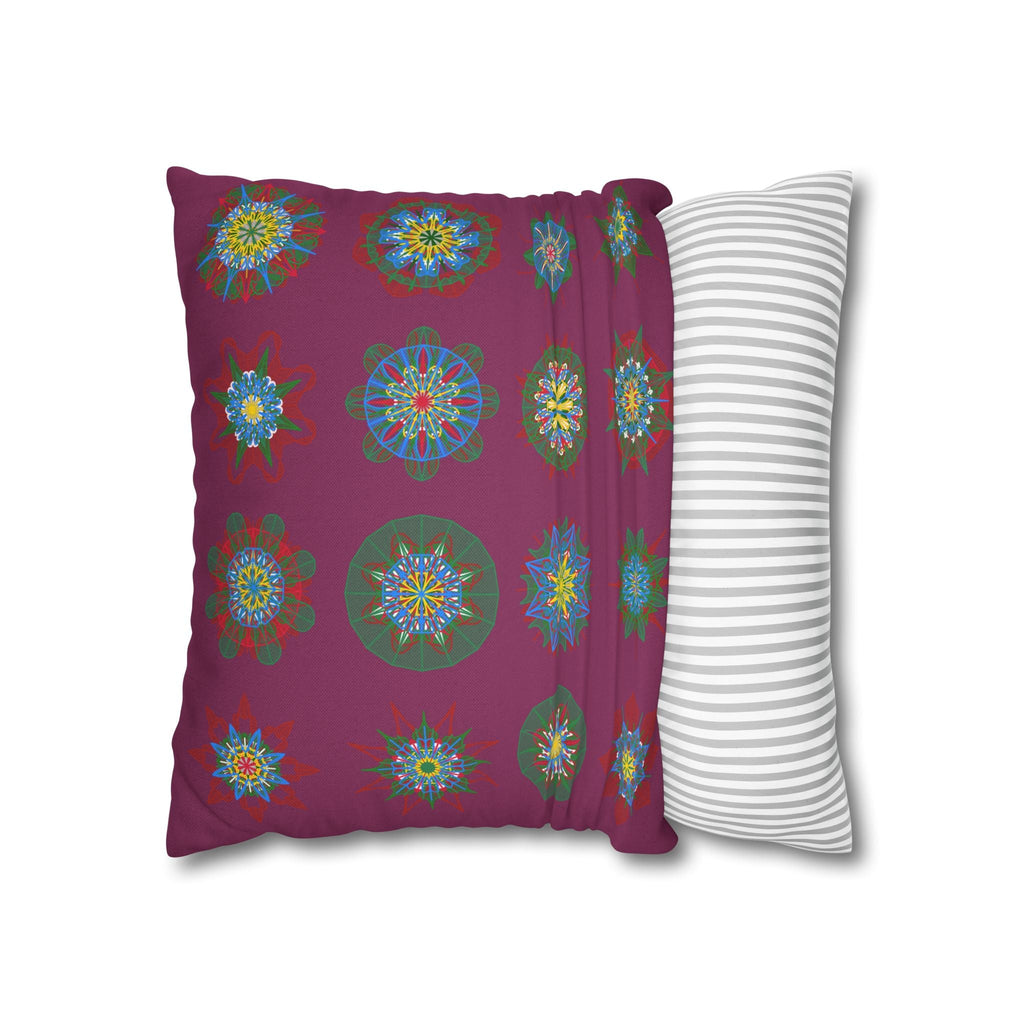 Christmas pillowcase for bed - Spun Polyester Square Pillowcase Mandala Art - Original Fine Art - Hand - drawn, Dark Raspberry - Blululi