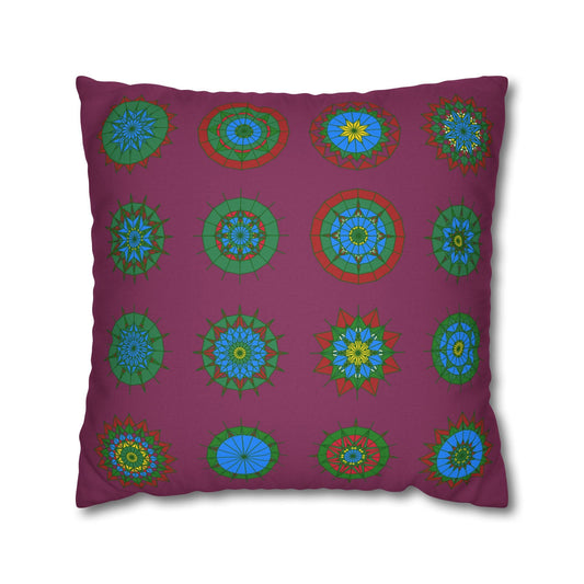 Christmas pillowcase for bed - Spun Polyester Square Pillowcase Mandala Art - Original Fine Art - Hand - drawn, Dark Raspberry - Blululi