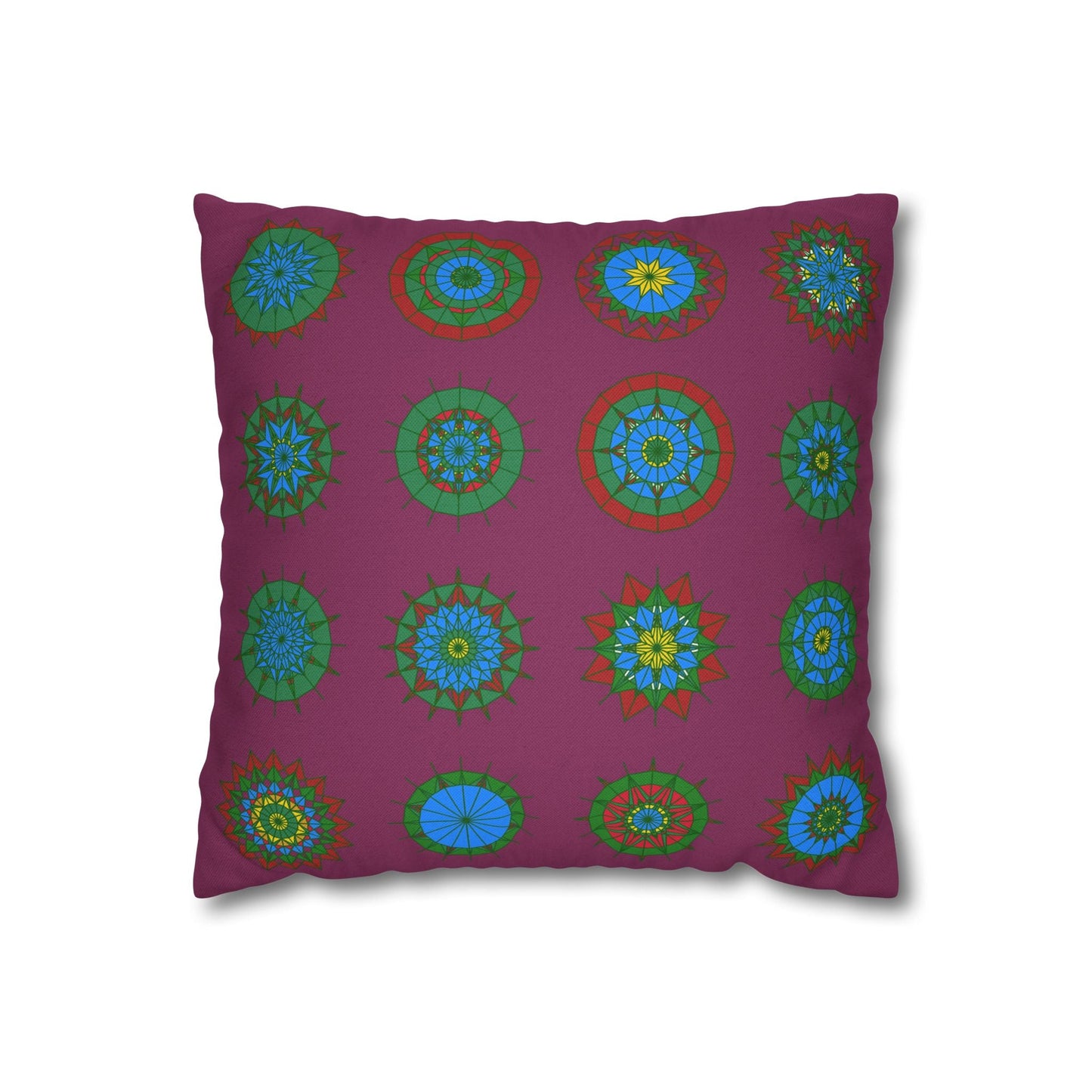 Christmas pillowcase for bed - Spun Polyester Square Pillowcase Mandala Art - Original Fine Art - Hand - drawn, Dark Raspberry - Blululi