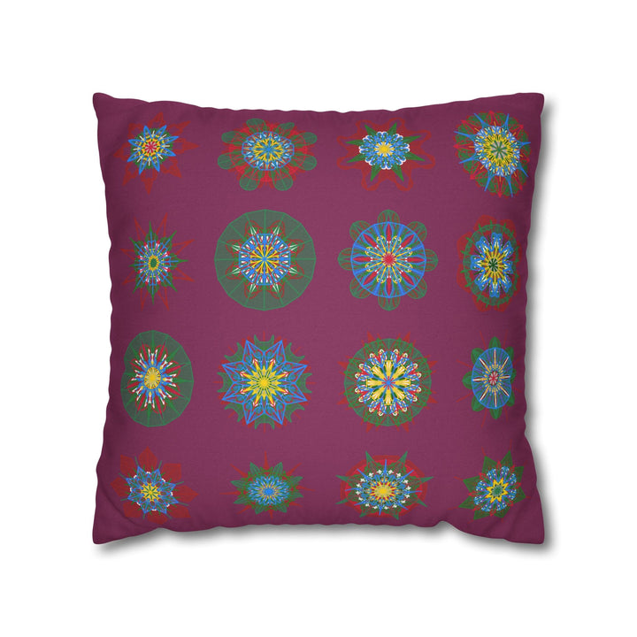 Christmas pillowcase for bed - Spun Polyester Square Pillowcase Mandala Art - Original Fine Art - Hand - drawn, Dark Raspberry - Blululi