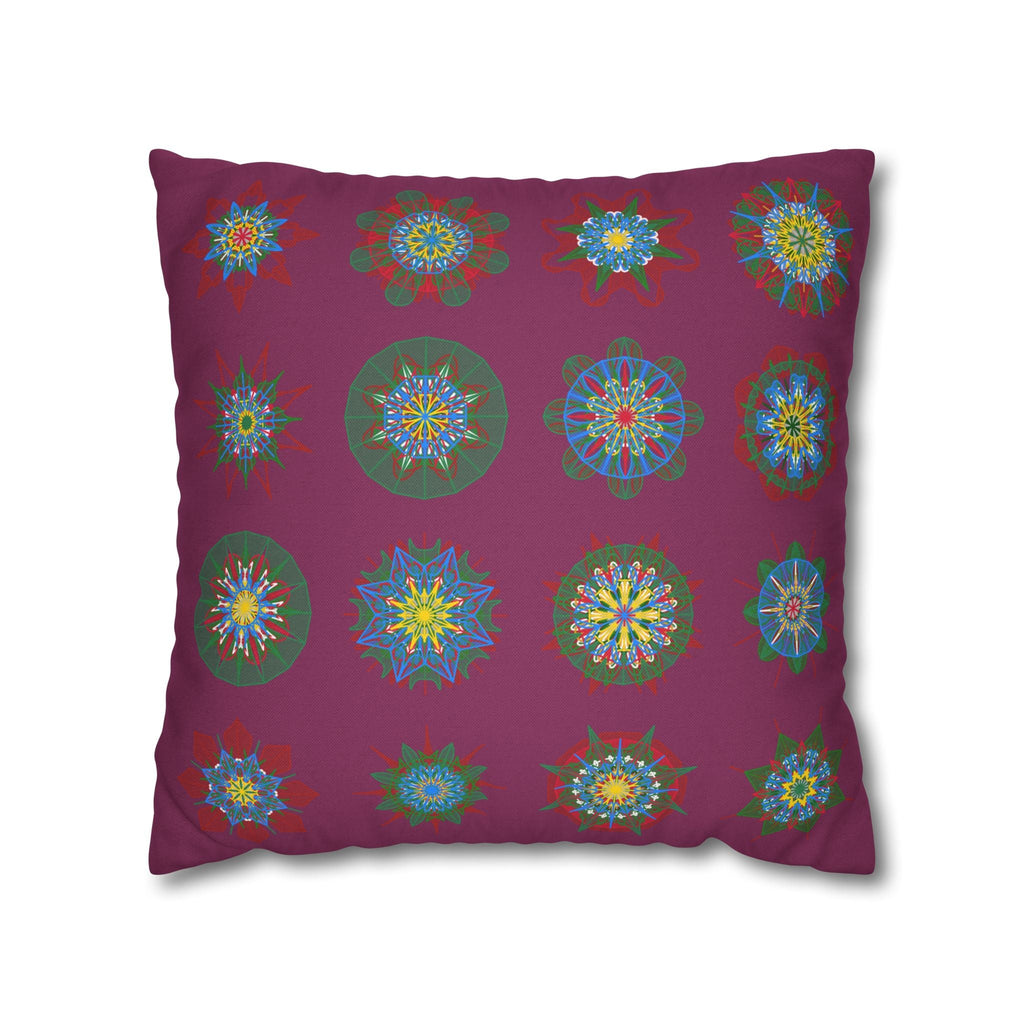 Christmas pillowcase for bed - Spun Polyester Square Pillowcase Mandala Art - Original Fine Art - Hand - drawn, Dark Raspberry - Blululi