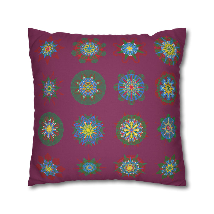 Christmas pillowcase for bed - Spun Polyester Square Pillowcase Mandala Art - Original Fine Art - Hand - drawn, Dark Raspberry - Blululi