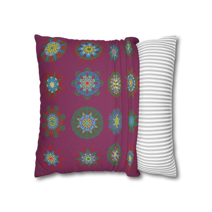 Christmas pillowcase for bed - Spun Polyester Square Pillowcase Mandala Art - Original Fine Art - Hand - drawn, Dark Raspberry - Blululi