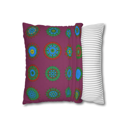 Christmas pillowcase for bed - Spun Polyester Square Pillowcase Mandala Art - Original Fine Art - Hand - drawn, Dark Raspberry - Blululi