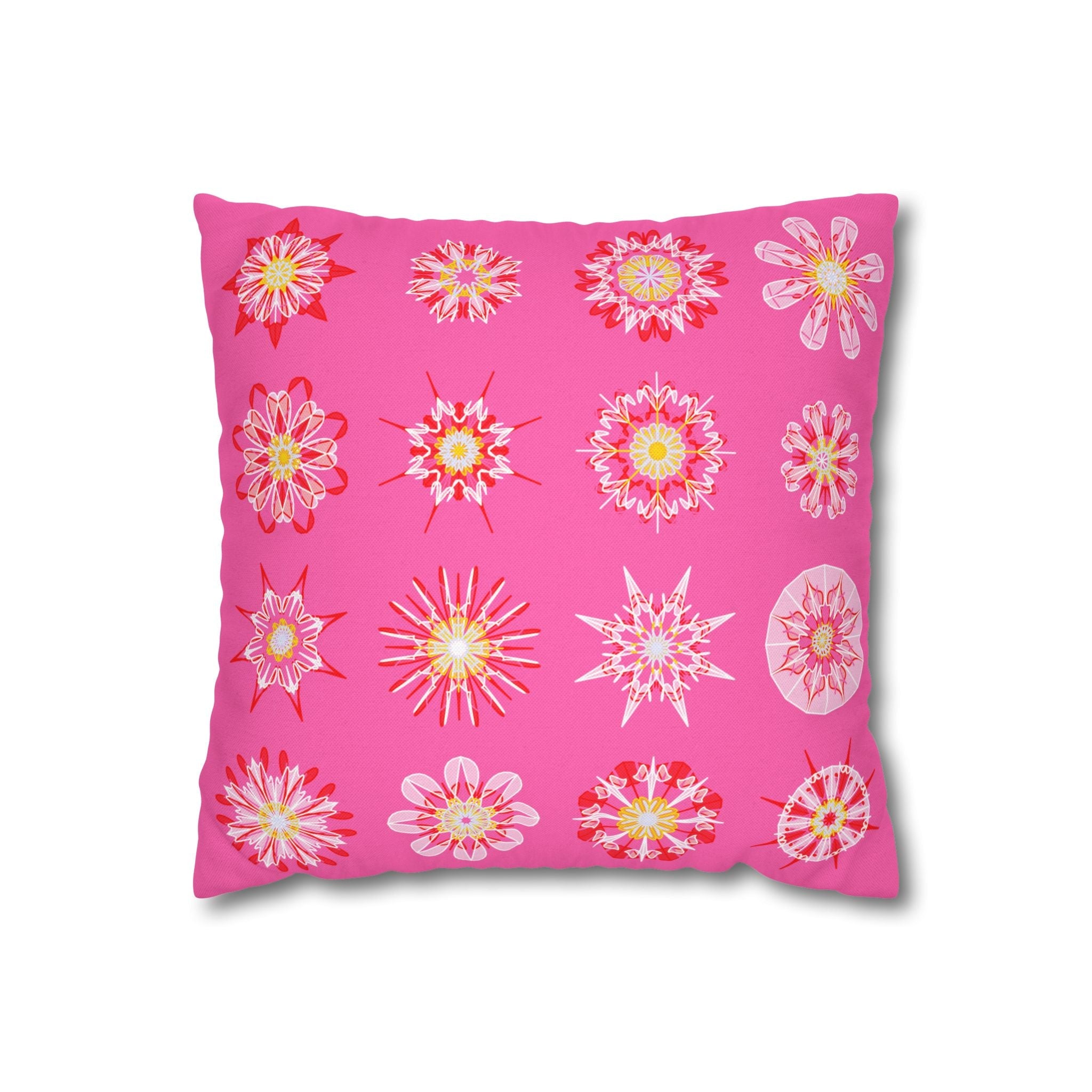 Christmas pillowcase for bed - Spun Polyester Square Pillowcase Mandala Art - Original Fine Art - Hand - drawn, Hot Pink - Blululi