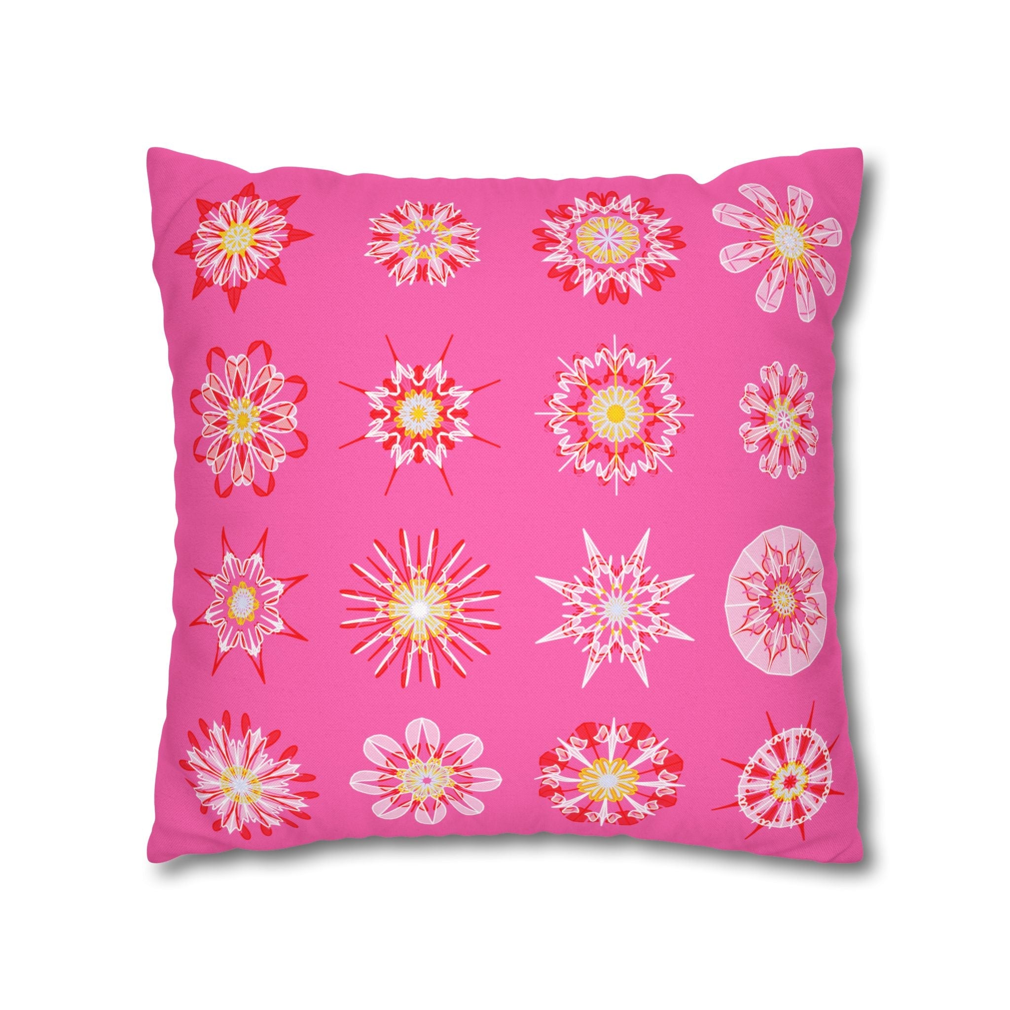 Christmas pillowcase for bed - Spun Polyester Square Pillowcase Mandala Art - Original Fine Art - Hand - drawn, Hot Pink - Blululi