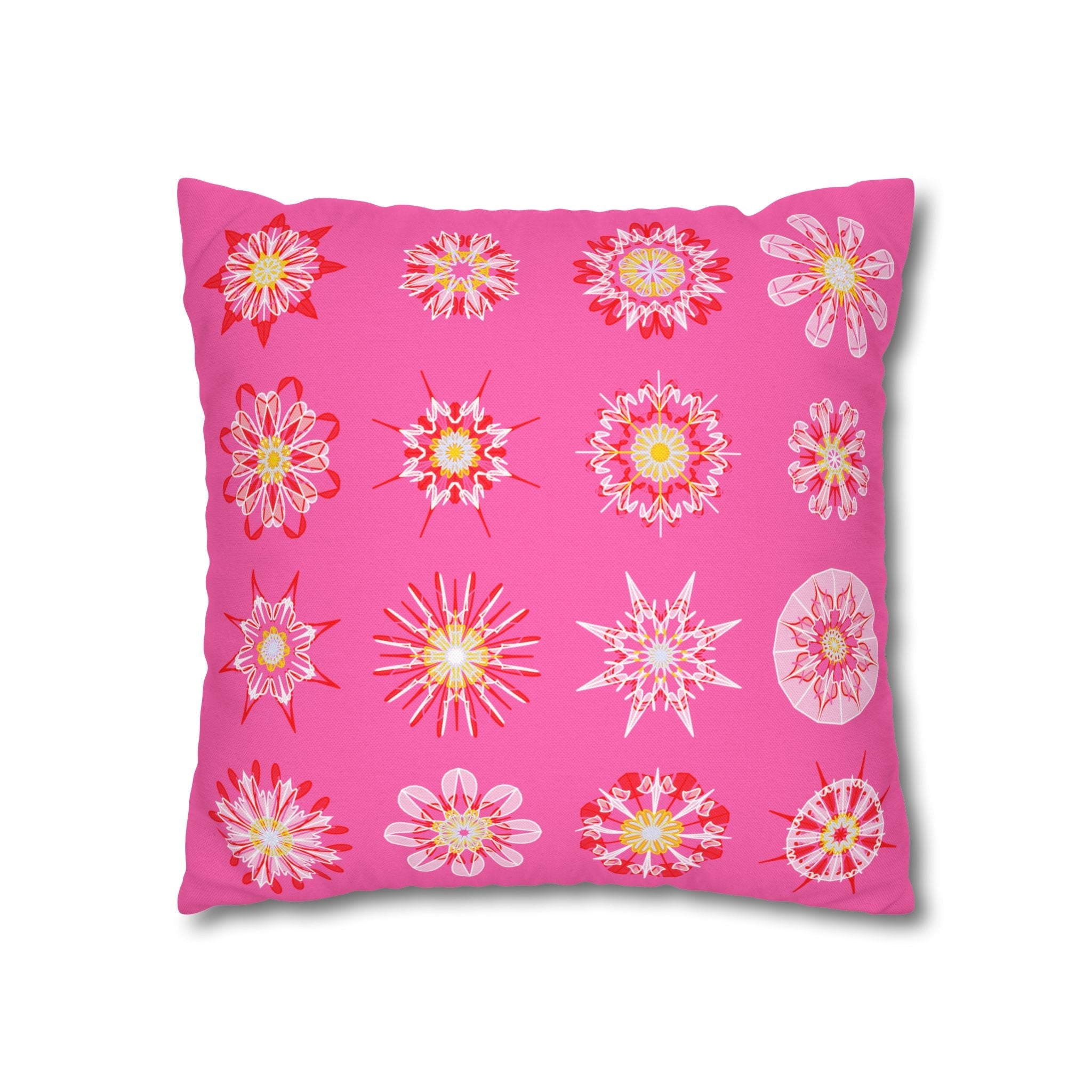 Christmas pillowcase for bed - Spun Polyester Square Pillowcase Mandala Art - Original Fine Art - Hand - drawn, Hot Pink - Blululi