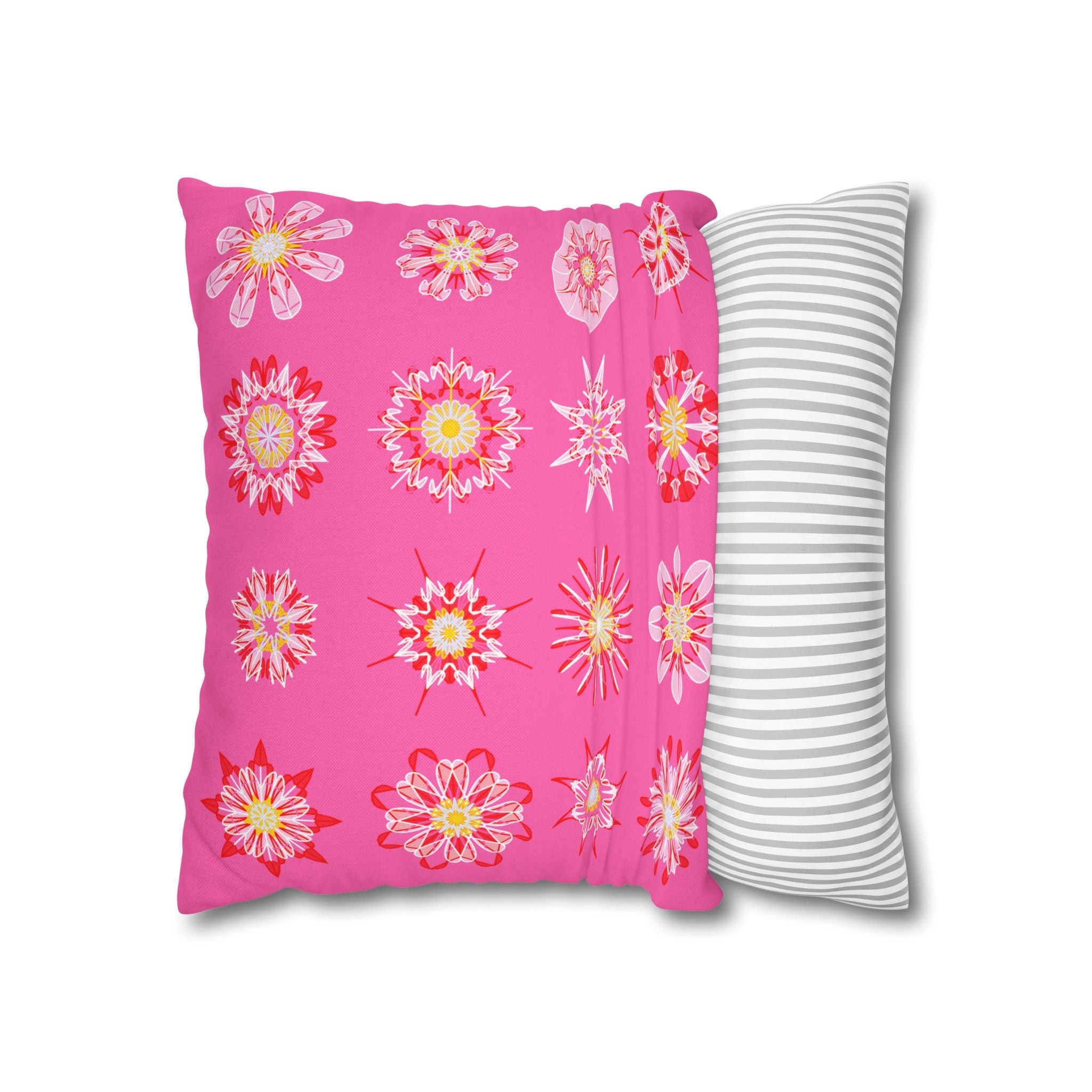 Christmas pillowcase for bed - Spun Polyester Square Pillowcase Mandala Art - Original Fine Art - Hand - drawn, Hot Pink - Blululi