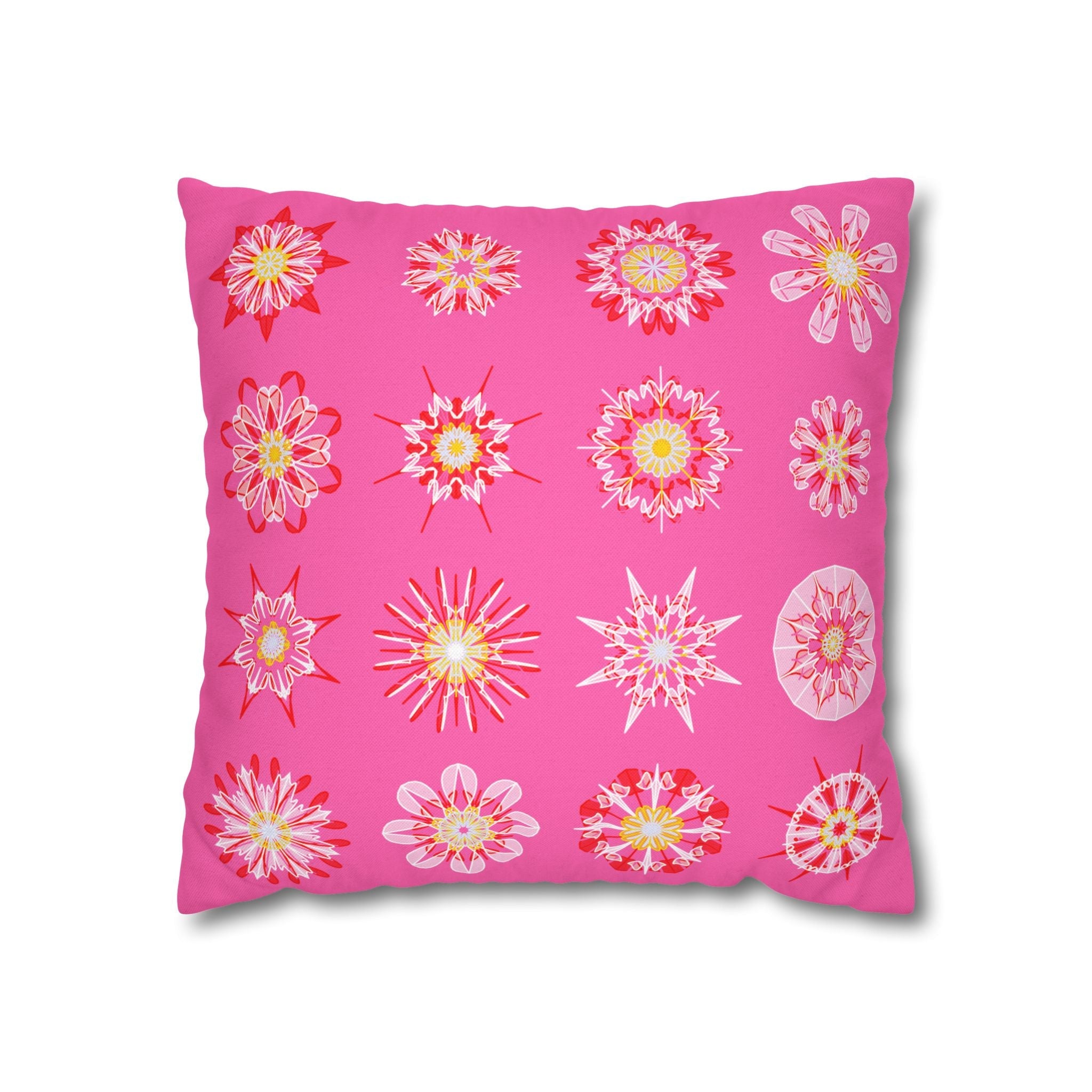 Christmas pillowcase for bed - Spun Polyester Square Pillowcase Mandala Art - Original Fine Art - Hand - drawn, Hot Pink - Blululi