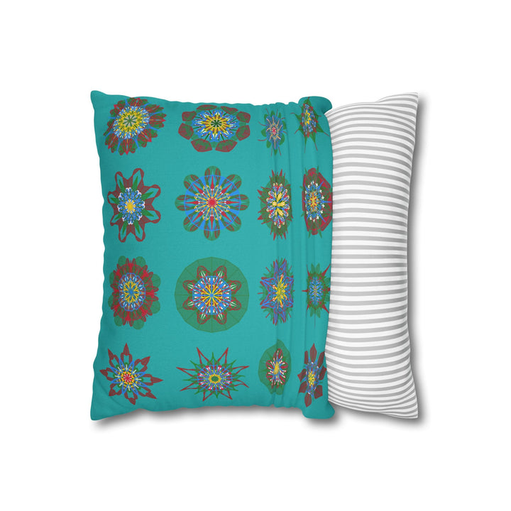 Christmas pillowcase for bed - Spun Polyester Square Pillowcase Mandala Art - Original Fine Art - Hand - drawn, Light Sea Green - Blululi