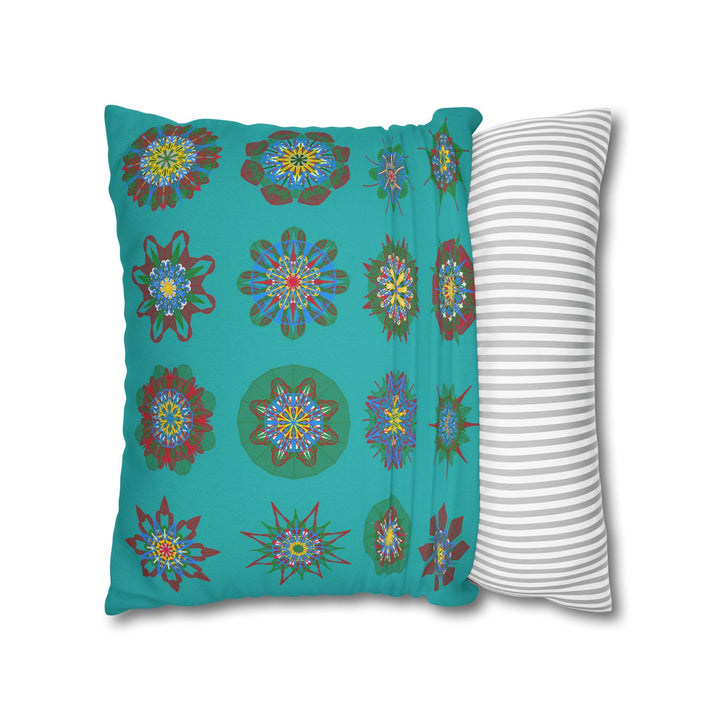 Christmas pillowcase for bed - Spun Polyester Square Pillowcase Mandala Art - Original Fine Art - Hand - drawn, Light Sea Green - Blululi