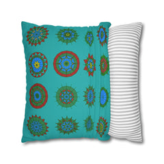 Christmas pillowcase for bed - Spun Polyester Square Pillowcase Mandala Art - Original Fine Art - Hand - drawn, Light Sea Green - Blululi