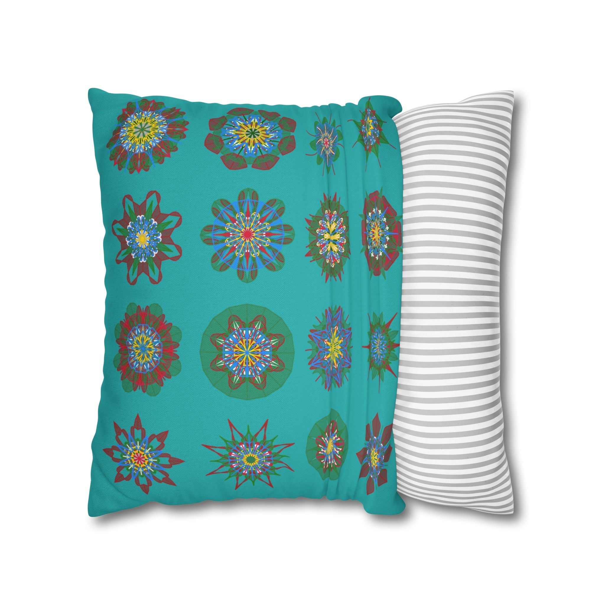 Christmas pillowcase for bed - Spun Polyester Square Pillowcase Mandala Art - Original Fine Art - Hand - drawn, Light Sea Green - Blululi