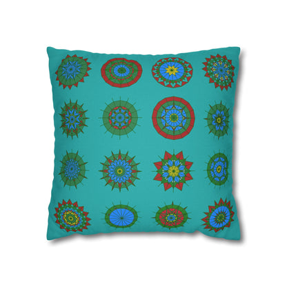 Christmas pillowcase for bed - Spun Polyester Square Pillowcase Mandala Art - Original Fine Art - Hand - drawn, Light Sea Green - Blululi