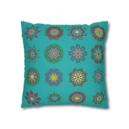 Christmas pillowcase for bed - Spun Polyester Square Pillowcase Mandala Art - Original Fine Art - Hand - drawn, Light Sea Green - Blululi