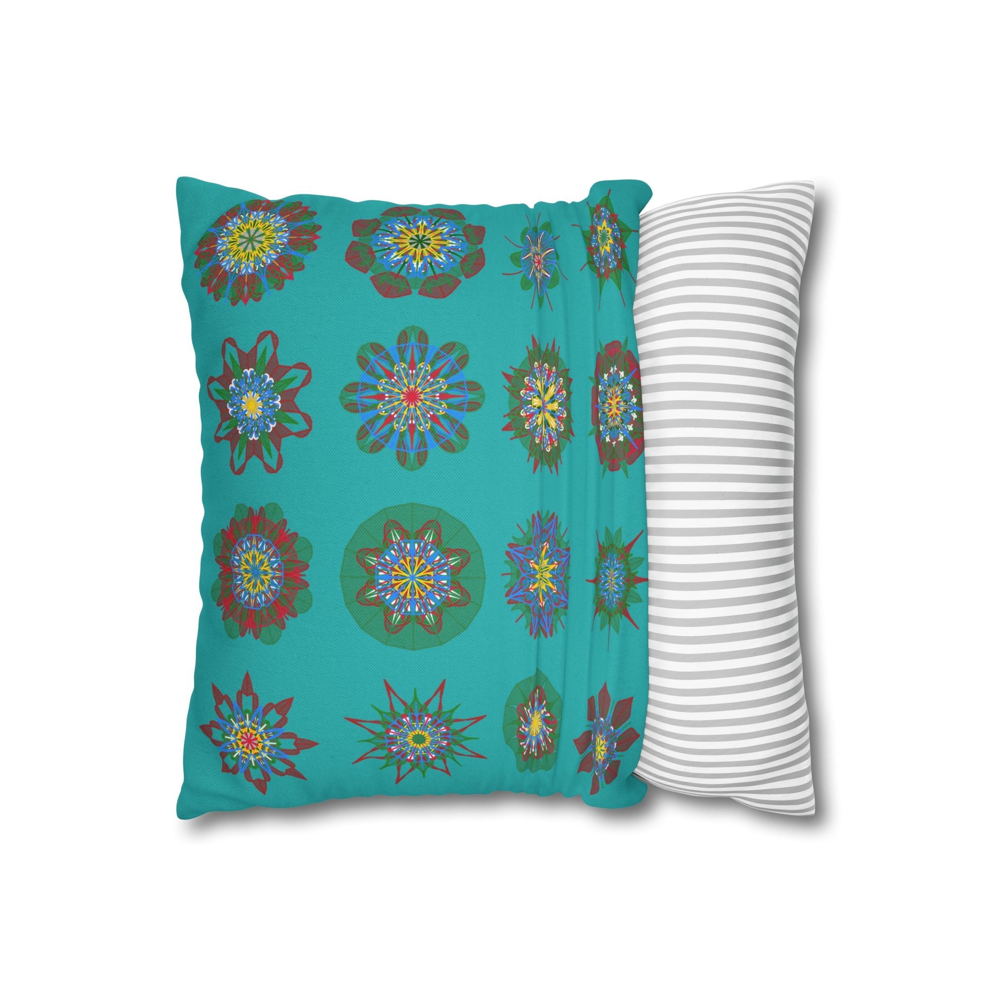 Christmas pillowcase for bed - Spun Polyester Square Pillowcase Mandala Art - Original Fine Art - Hand - drawn, Light Sea Green - Blululi