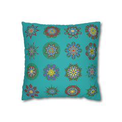Christmas pillowcase for bed - Spun Polyester Square Pillowcase Mandala Art - Original Fine Art - Hand - drawn, Light Sea Green - Blululi