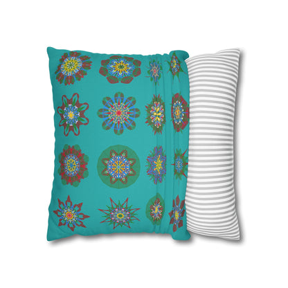 Christmas pillowcase for bed - Spun Polyester Square Pillowcase Mandala Art - Original Fine Art - Hand - drawn, Light Sea Green - Blululi