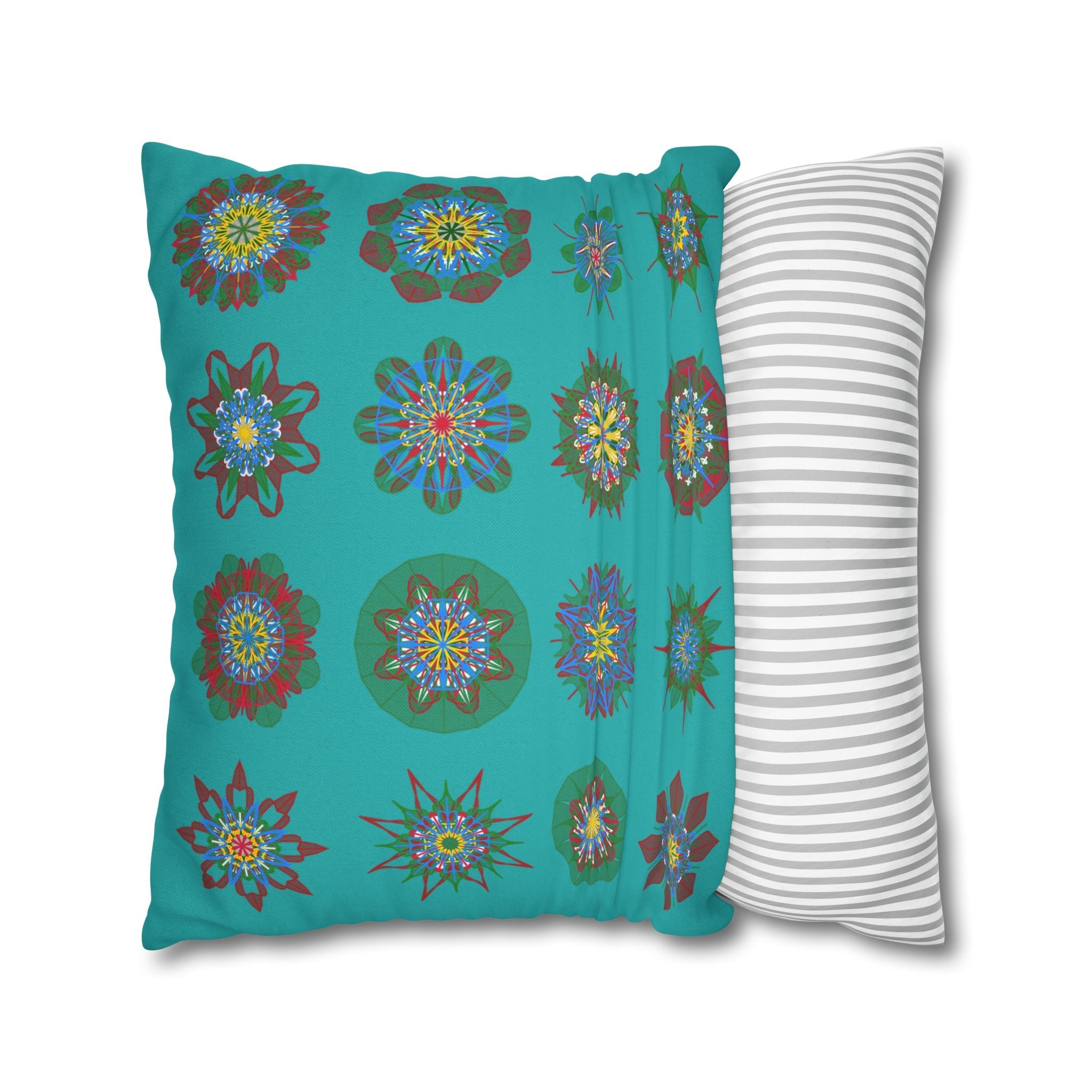 Christmas pillowcase for bed - Spun Polyester Square Pillowcase Mandala Art - Original Fine Art - Hand - drawn, Light Sea Green - Blululi