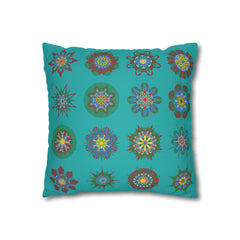 Christmas pillowcase for bed - Spun Polyester Square Pillowcase Mandala Art - Original Fine Art - Hand - drawn, Light Sea Green - Blululi