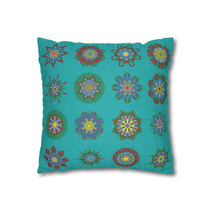 Christmas pillowcase for bed - Spun Polyester Square Pillowcase Mandala Art - Original Fine Art - Hand - drawn, Light Sea Green - Blululi