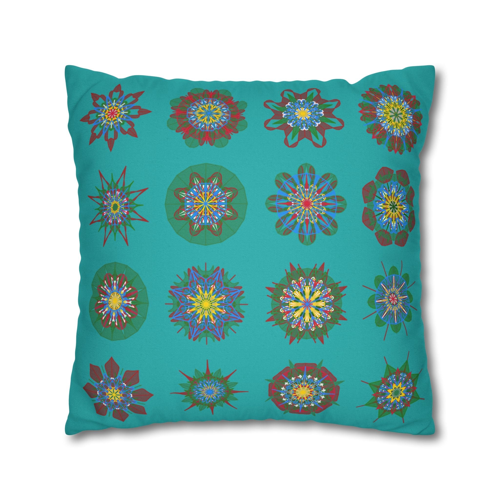 Christmas pillowcase for bed - Spun Polyester Square Pillowcase Mandala Art - Original Fine Art - Hand - drawn, Light Sea Green - Blululi