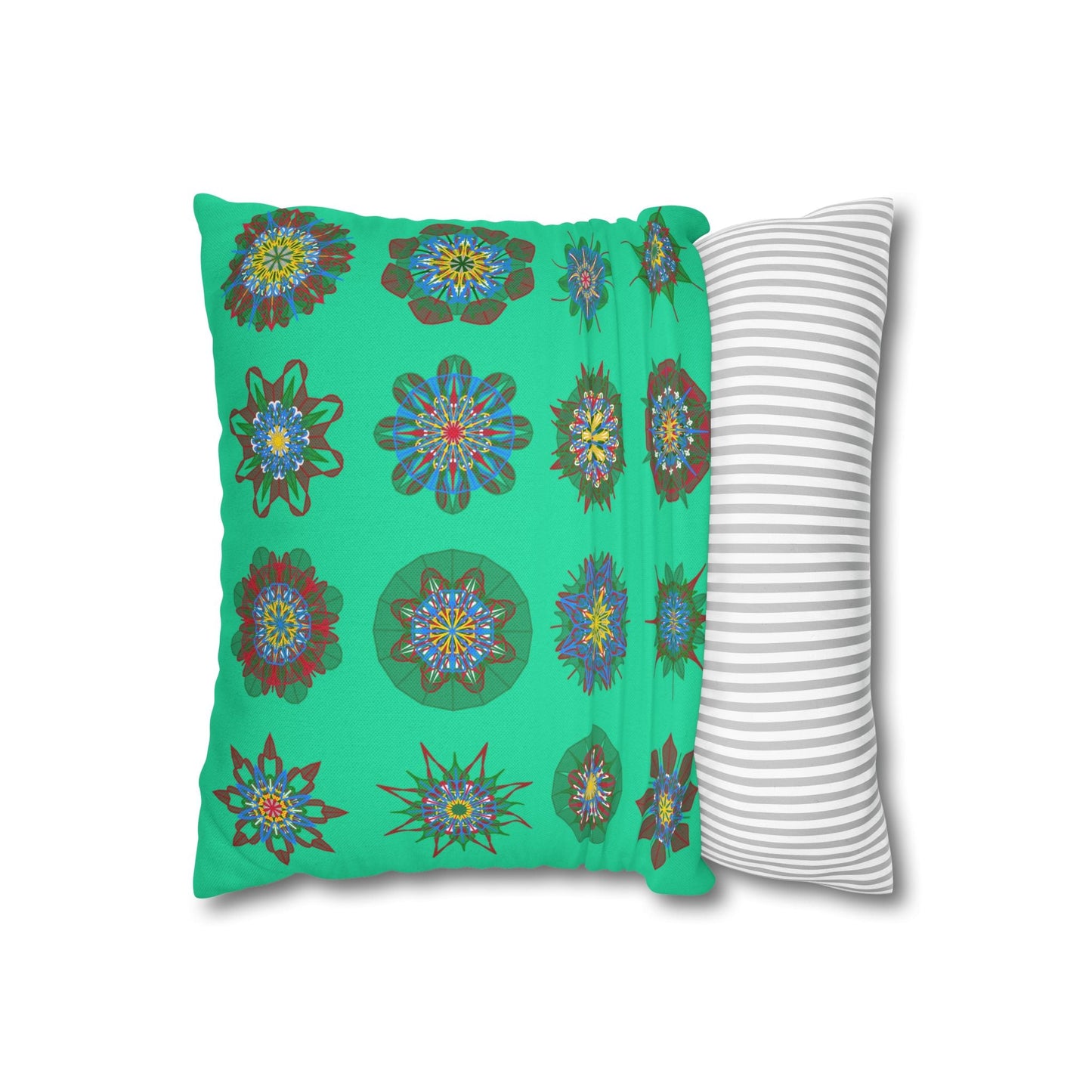 Christmas pillowcase for bed - Spun Polyester Square Pillowcase Mandala Art - Original Fine Art - Hand - drawn, Medium Aquamarine - Blululi