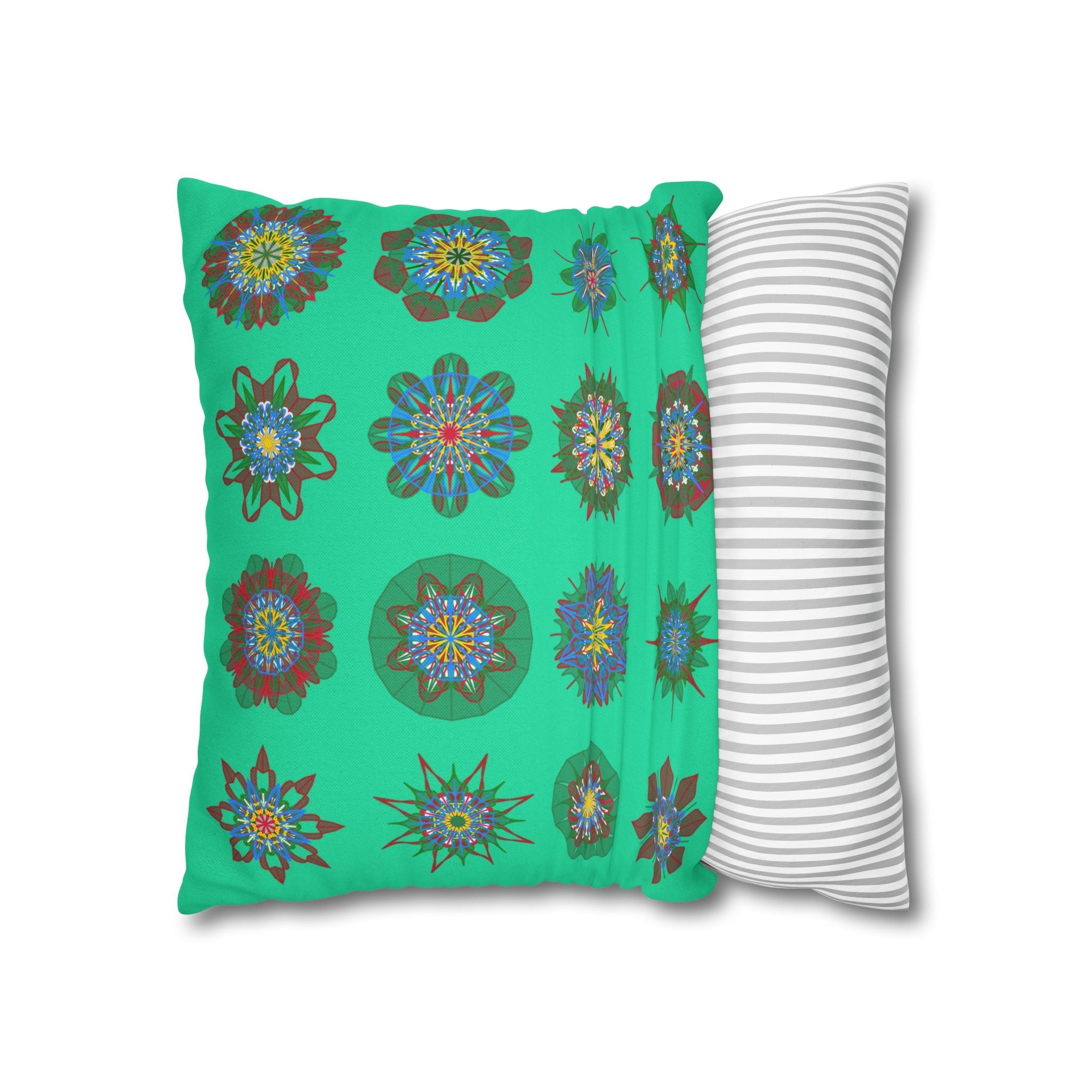 Christmas pillowcase for bed - Spun Polyester Square Pillowcase Mandala Art - Original Fine Art - Hand - drawn, Medium Aquamarine - Blululi