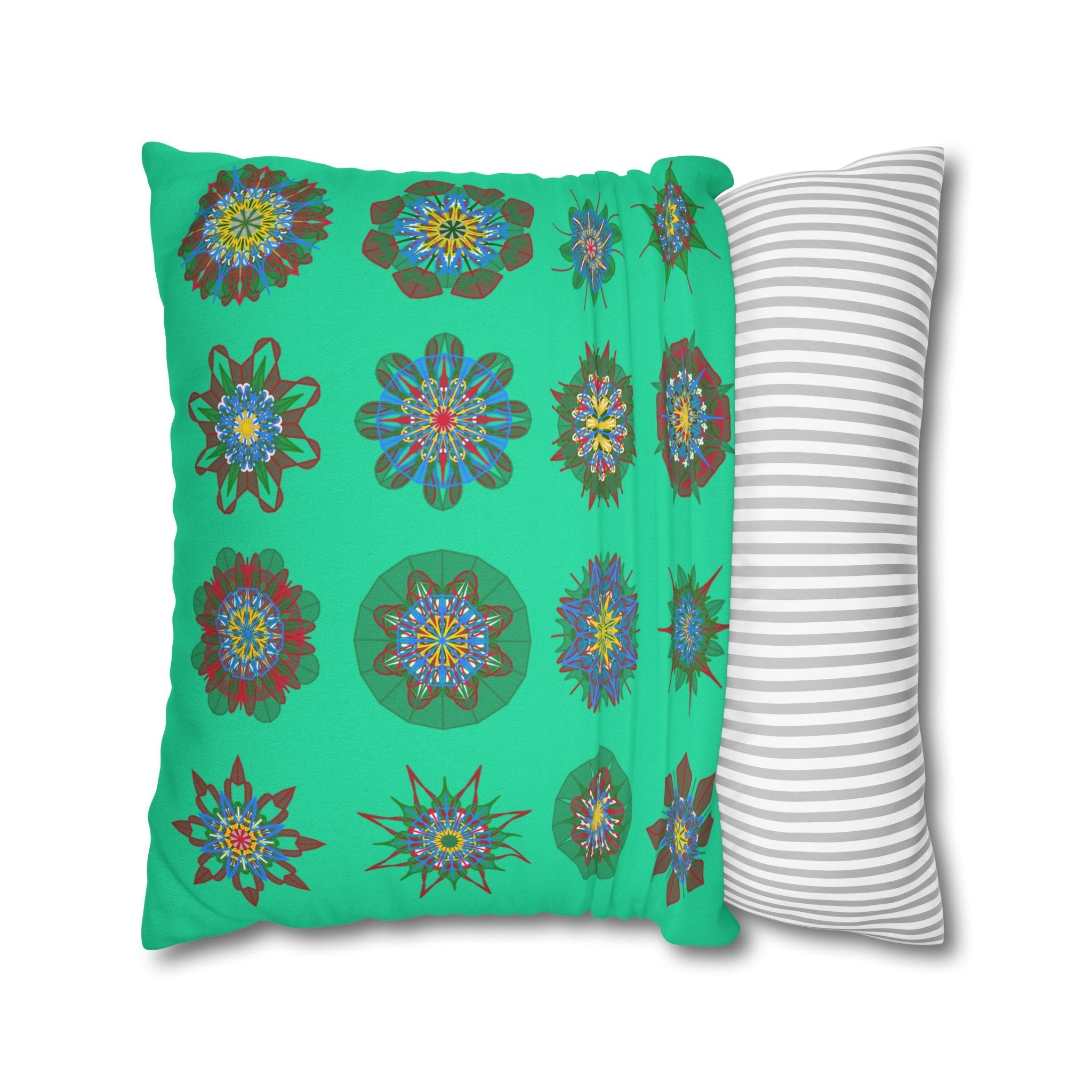 Christmas pillowcase for bed - Spun Polyester Square Pillowcase Mandala Art - Original Fine Art - Hand - drawn, Medium Aquamarine - Blululi