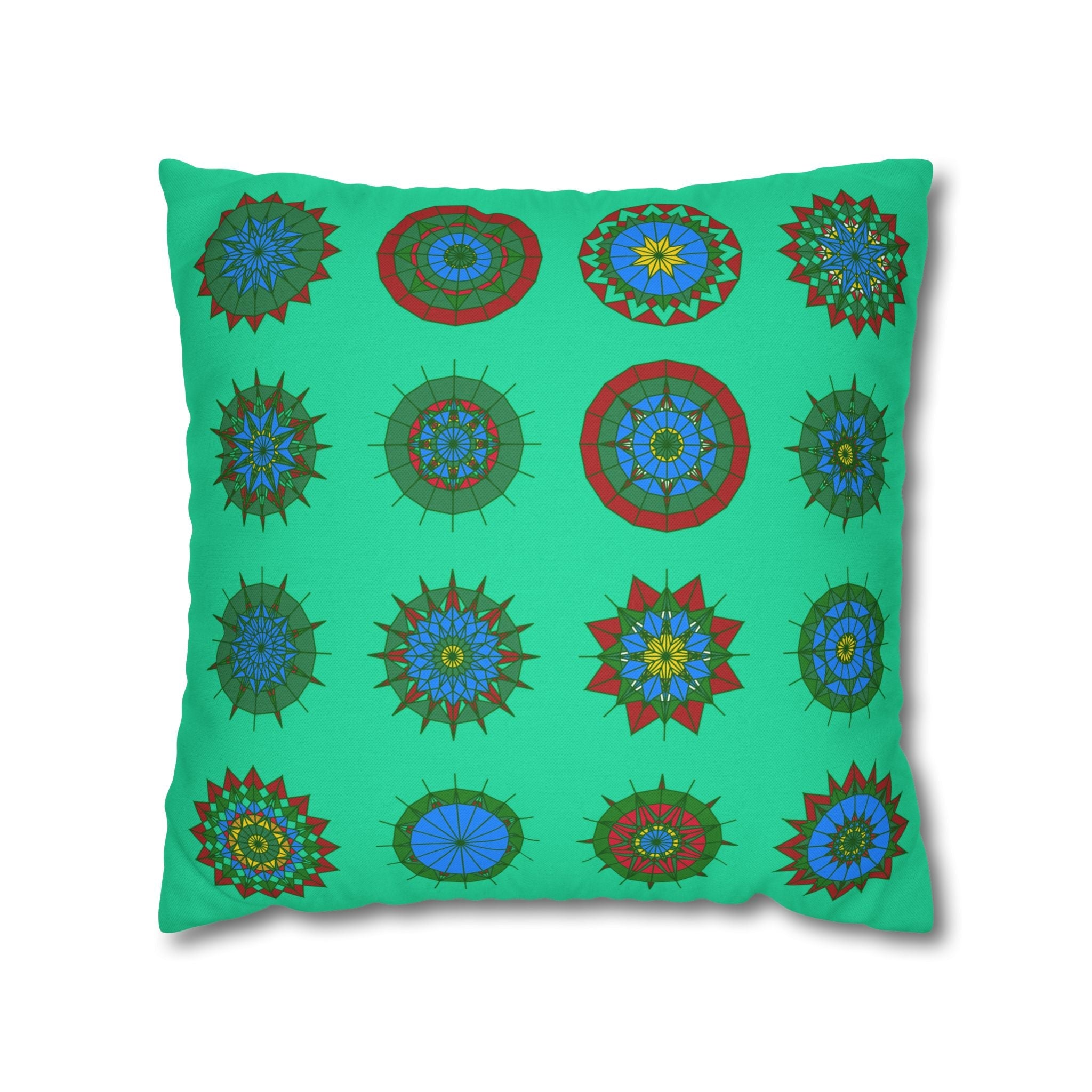 Christmas pillowcase for bed - Spun Polyester Square Pillowcase Mandala Art - Original Fine Art - Hand - drawn, Medium Aquamarine - Blululi