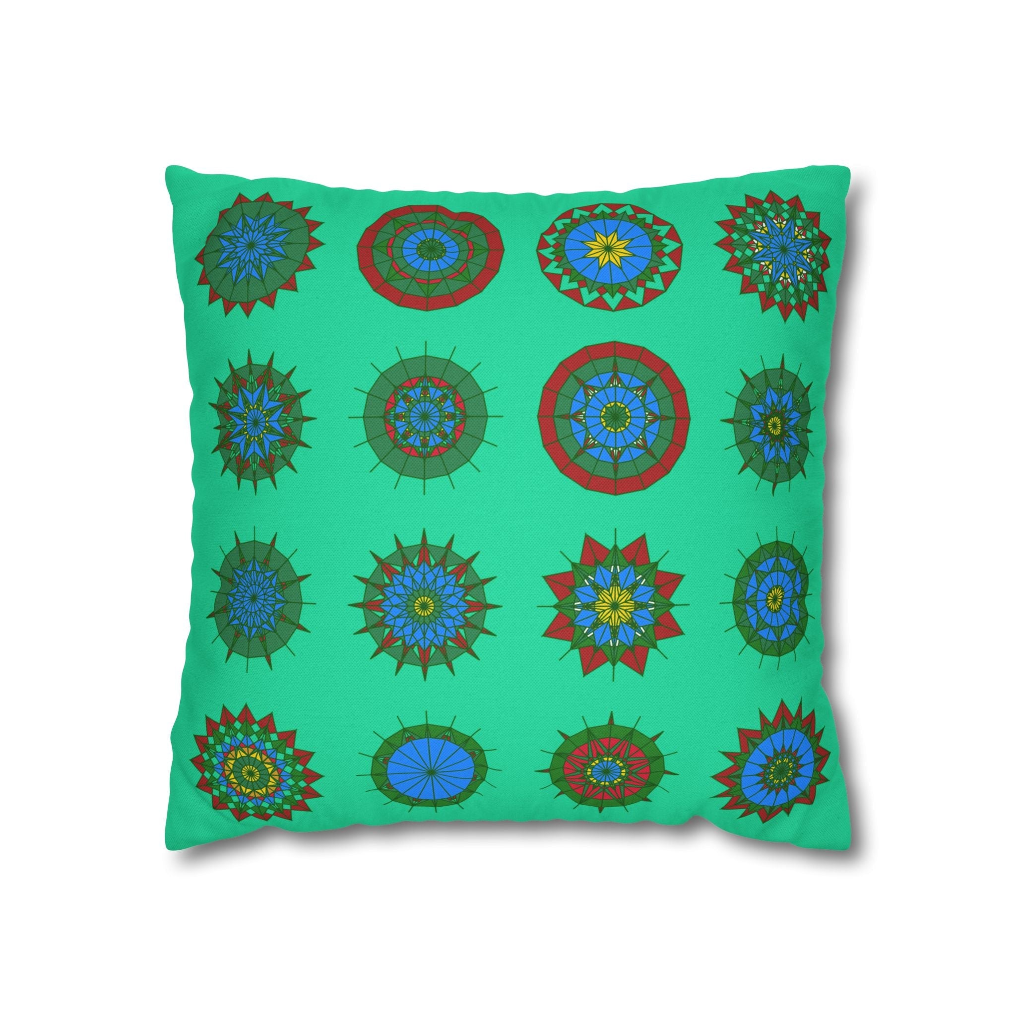 Christmas pillowcase for bed - Spun Polyester Square Pillowcase Mandala Art - Original Fine Art - Hand - drawn, Medium Aquamarine - Blululi