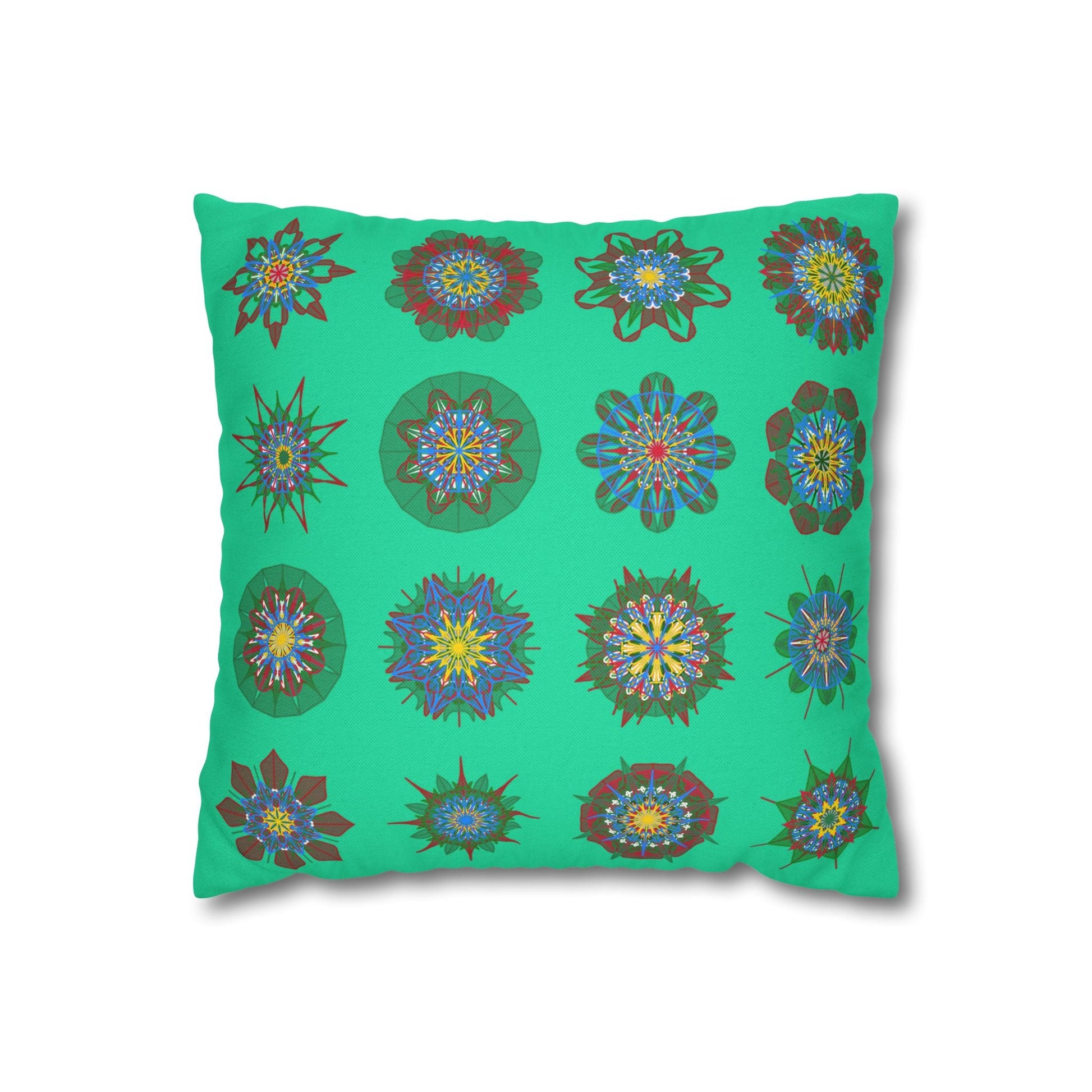 Christmas pillowcase for bed - Spun Polyester Square Pillowcase Mandala Art - Original Fine Art - Hand - drawn, Medium Aquamarine - Blululi