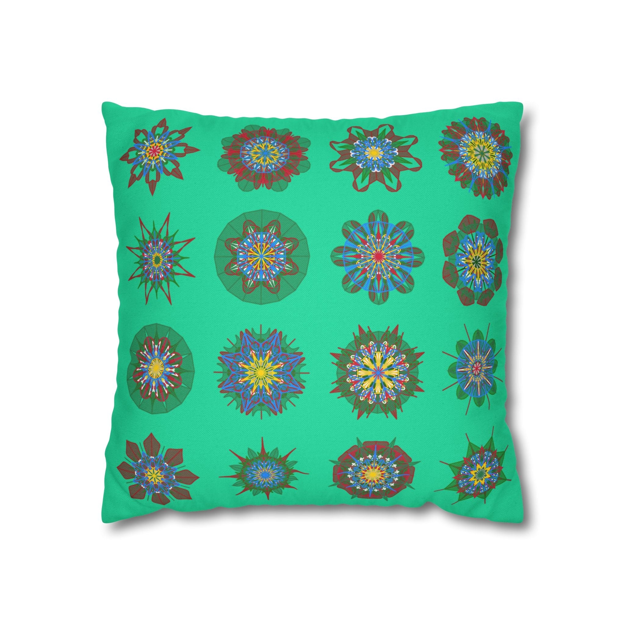 Christmas pillowcase for bed - Spun Polyester Square Pillowcase Mandala Art - Original Fine Art - Hand - drawn, Medium Aquamarine - Blululi