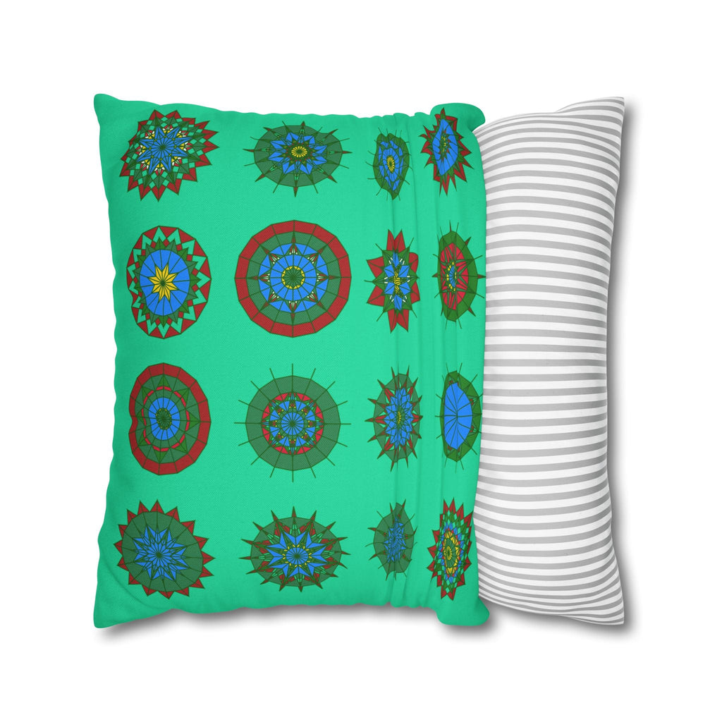 Christmas pillowcase for bed - Spun Polyester Square Pillowcase Mandala Art - Original Fine Art - Hand - drawn, Medium Aquamarine - Blululi