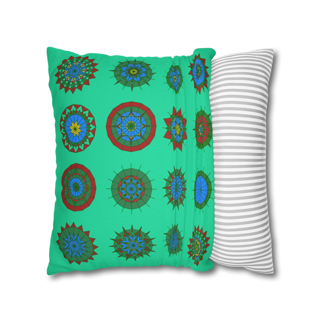 Christmas pillowcase for bed - Spun Polyester Square Pillowcase Mandala Art - Original Fine Art - Hand - drawn, Medium Aquamarine - Blululi