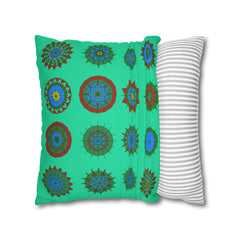 Christmas pillowcase for bed - Spun Polyester Square Pillowcase Mandala Art - Original Fine Art - Hand - drawn, Medium Aquamarine - Blululi