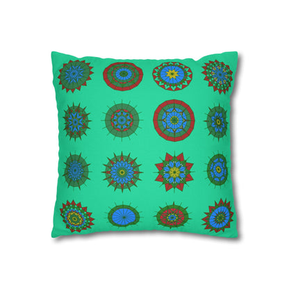 Christmas pillowcase for bed - Spun Polyester Square Pillowcase Mandala Art - Original Fine Art - Hand - drawn, Medium Aquamarine - Blululi