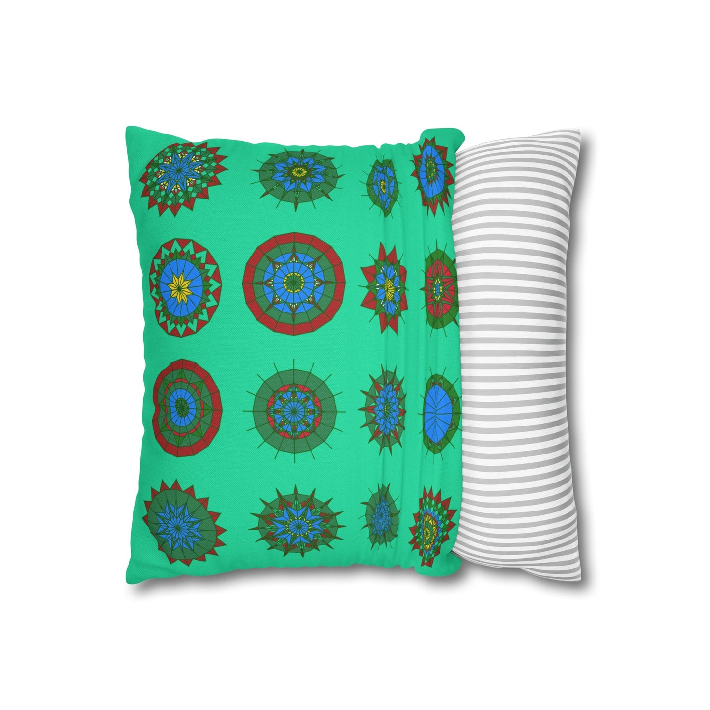 Christmas pillowcase for bed - Spun Polyester Square Pillowcase Mandala Art - Original Fine Art - Hand - drawn, Medium Aquamarine - Blululi