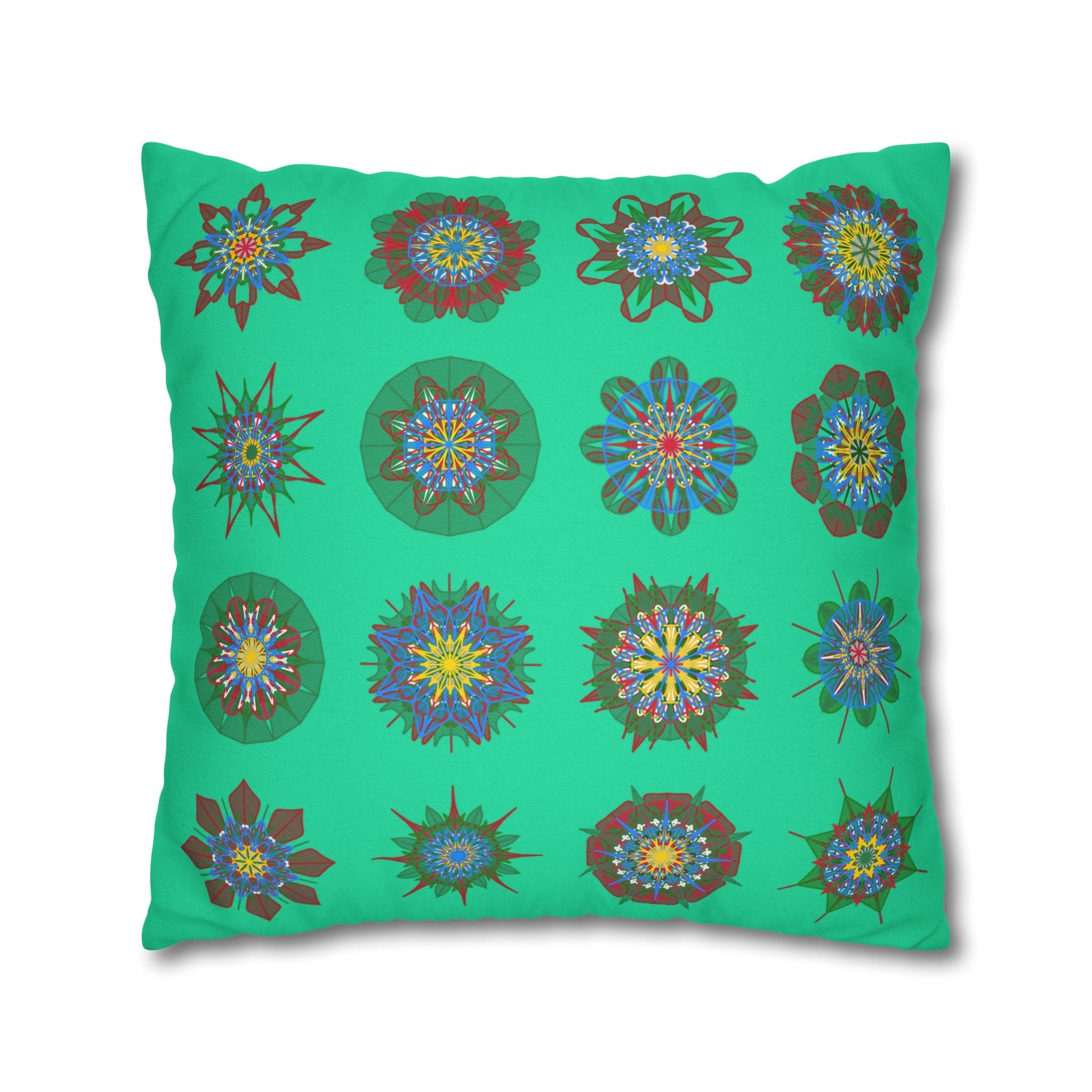 Christmas pillowcase for bed - Spun Polyester Square Pillowcase Mandala Art - Original Fine Art - Hand - drawn, Medium Aquamarine - Blululi