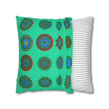 Christmas pillowcase for bed - Spun Polyester Square Pillowcase Mandala Art - Original Fine Art - Hand - drawn, Medium Aquamarine - Blululi