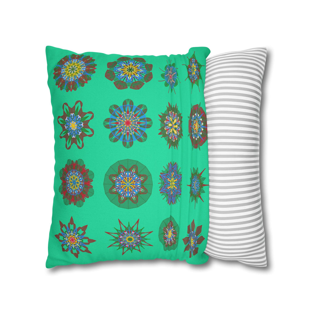 Christmas pillowcase for bed - Spun Polyester Square Pillowcase Mandala Art - Original Fine Art - Hand - drawn, Medium Aquamarine - Blululi