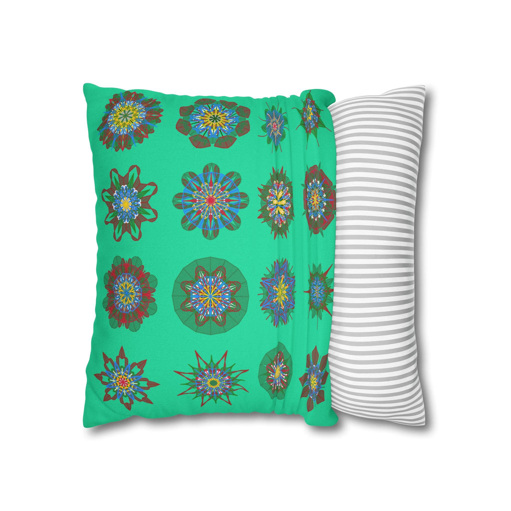 Christmas pillowcase for bed - Spun Polyester Square Pillowcase Mandala Art - Original Fine Art - Hand - drawn, Medium Aquamarine - Blululi