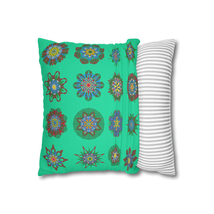 Christmas pillowcase for bed - Spun Polyester Square Pillowcase Mandala Art - Original Fine Art - Hand - drawn, Medium Aquamarine - Blululi