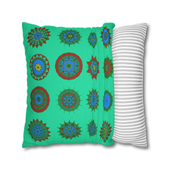 Christmas pillowcase for bed - Spun Polyester Square Pillowcase Mandala Art - Original Fine Art - Hand - drawn, Medium Aquamarine - Blululi